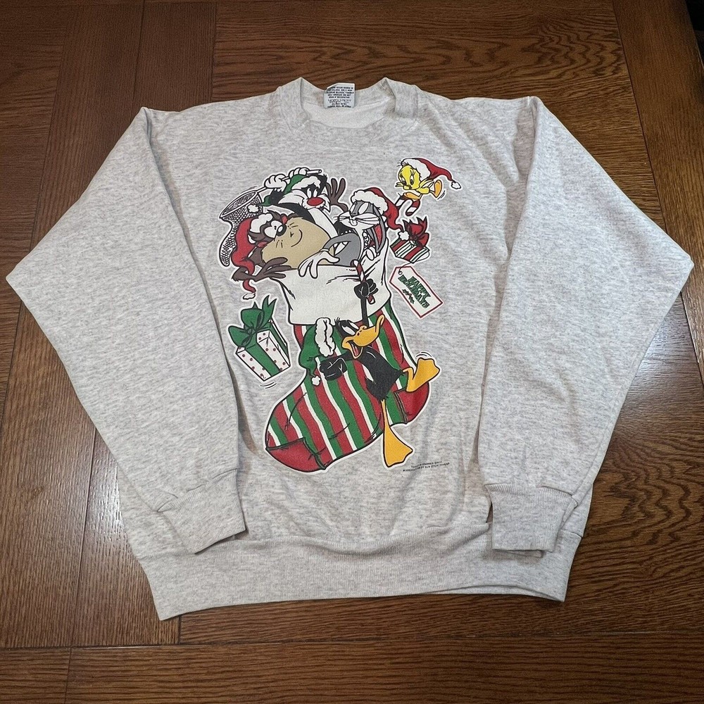 VTG 1994 Warner Bros Looney Tunes XMAS Stocking Sweatshirt Size Large